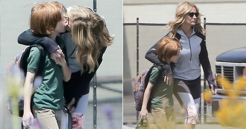 21.mai.2014 - Julia Roberts foi vista passeando com o seu filho, Phinnaeus Moder, em Los Angeles, na Califórnia, nos Estados Unidos.