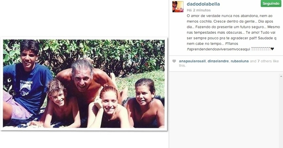 26.mai.2014 - Dado Dolabella relembrou o pai, Carlos Eduardo Dolabella, em foto divulgada por meio do seu Instagram