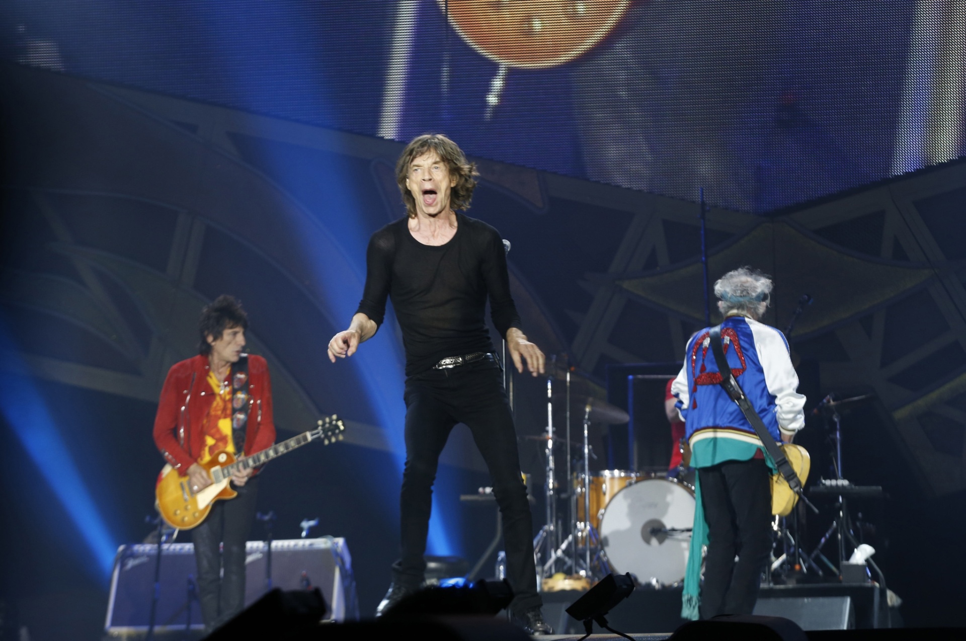 26.mai.2014 - Rolling Stones sem apresenta na Telenor Arena, na cidade de Oslo, na Noruega. É o primeiro show de Mick Jagger desde a morte da namorada, estilista L'Wren Scott, que cometeu suicídio em março - Zumapress