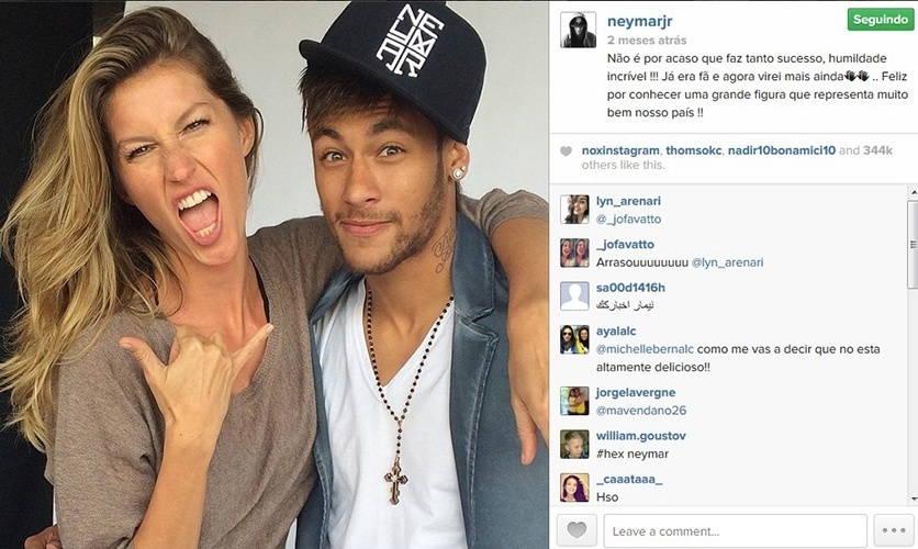 25.mar.2014 - Neymar mostra bastidores de ensaio com Gisele Bündchen para a 