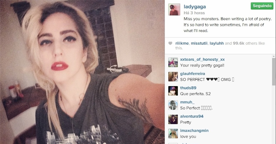 30.mai.2014 - Lady Gaga está se recuperando de uma bronquite e deixou seus fãs aliviados ao mandar uma mensagem através do Instagram