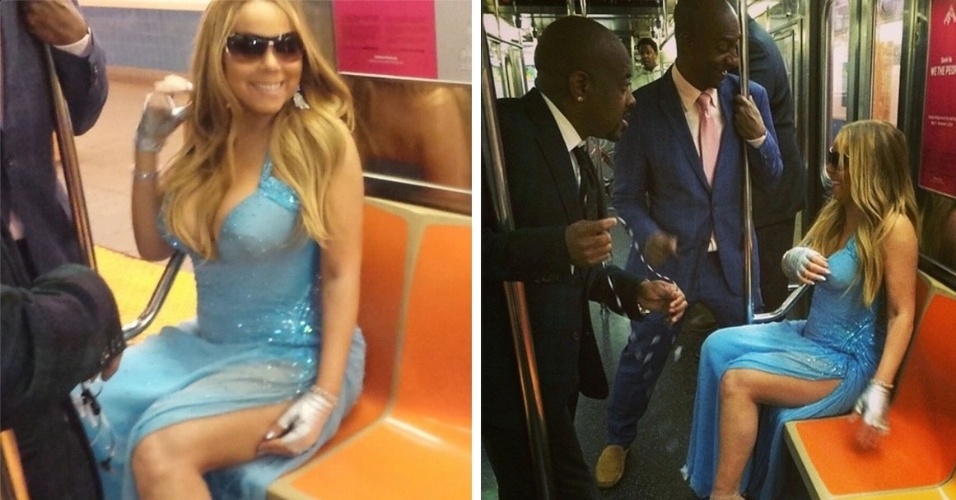 30.mai.2014 - Mariah Carey mostra duas fotos em que estava indo embora para casa de metrô, em Nova York