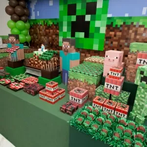 Decoração de bolo com pasta americana - Minecraft 