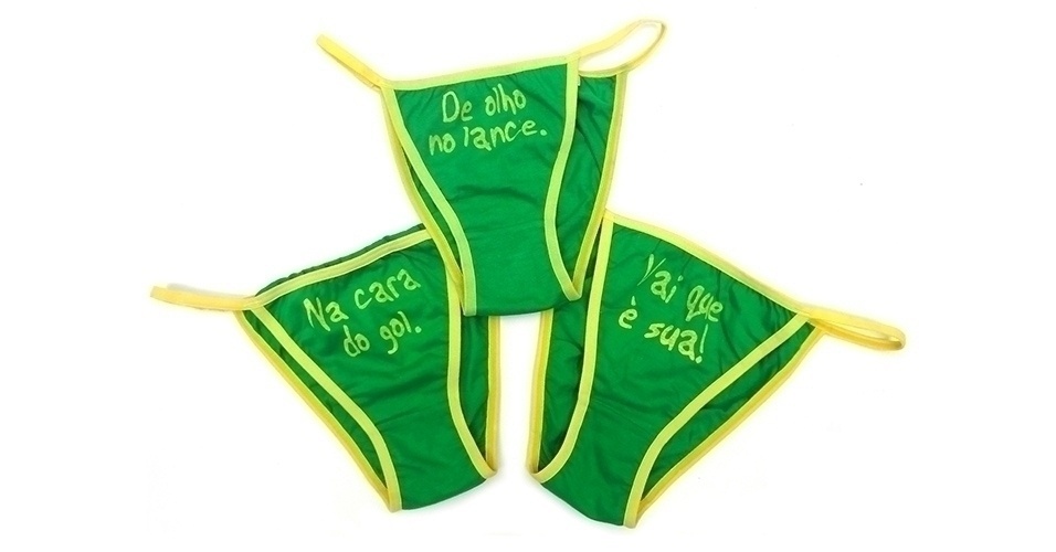 Calcinhas com frases de incentivo, da Alessa. Preço: R$ 35 (cada). Informações: www.casadaalessa.com.br | Preço e disponibilidade pesquisados em junho de 2014 e sujeitos a alterações - Divulgação