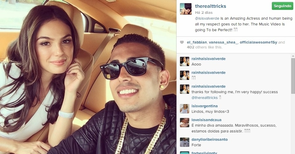 Rapper T-Trick Santana elogia a atriz Ísis Valverde em sua conta do Instagram