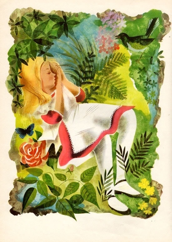 Ilustração de Leonard Weisgard para "As Aventuras de Alice no País das Maravilhas" - Reprodução