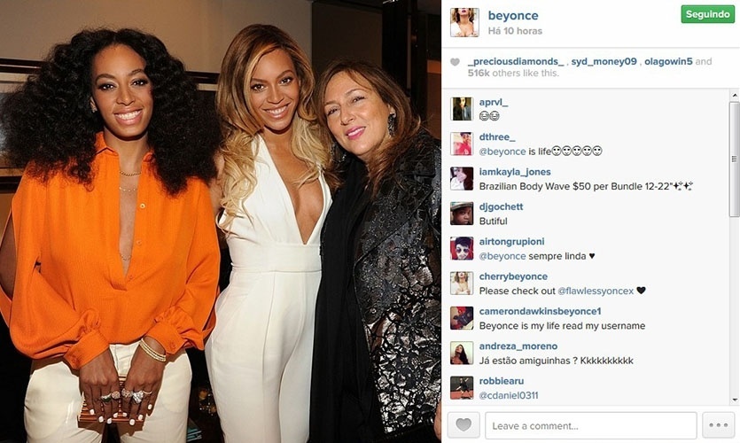 3.jun.2014 - Beyoncé publica foto com a irmã, Solange, em festa da grife Gucci