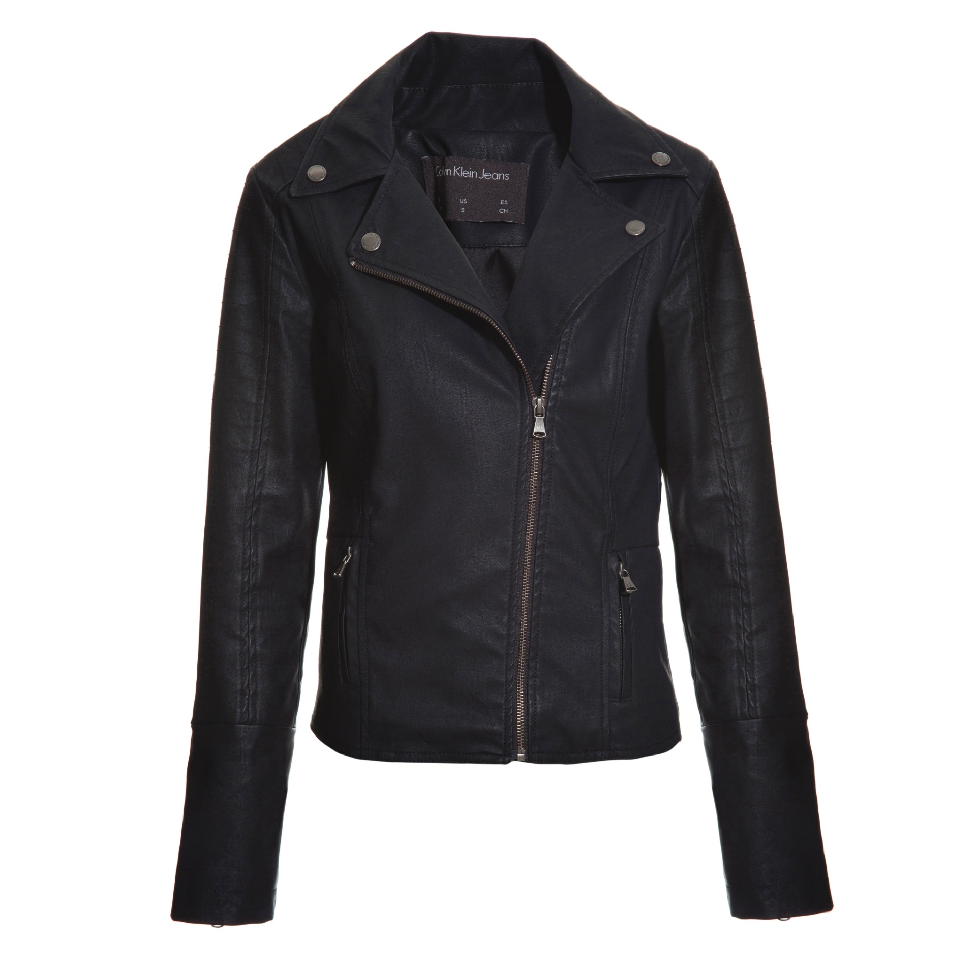 Jaqueta em ?couro sintético? (tecido sintético com aparência de couro), da Calvin Klein. Preço: R$ 790. Informações: 11 3062-3912. | Preço e disponibilidade pesquisados em maio de 2014 e sujeitos a alterações - Divulgação