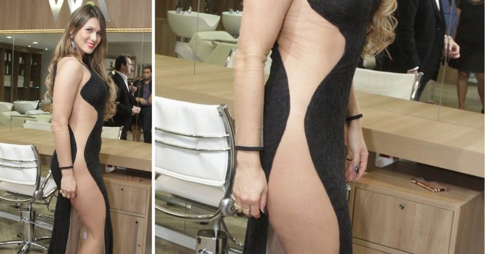 5.jun.2014 - Lívia Andrade vai a inauguração de salão de beleza em São Paulo com vestido transparente e sem calcinha