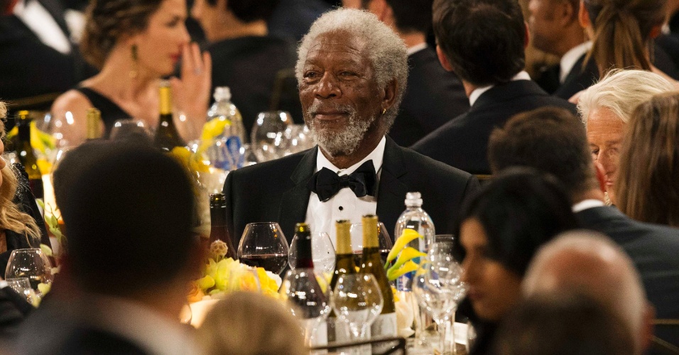 5.jun.2014 - Morgan Freeman é flagrado na homenagem à atriz Jane Fonda em um evento de gala em Los Angeles, nos EUA