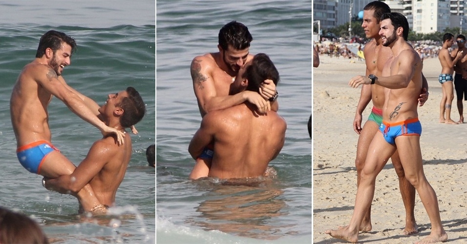 8.jun.2014 - Harry Louis, ex-namorado do estilista Marc Jacobs, namora na Praia de Ipanema, no Rio de Janeiro