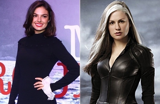 Jovem, de uma beleza mignon e olhar hipnotizante, caberia à atriz Ísis Valverde (esq.) descolorir uma mecha dos cabelos e encarnar a nossa Vampira (se cuida Anna Paquin!) - Foto Rio News, Divulgação/Montagem UOL