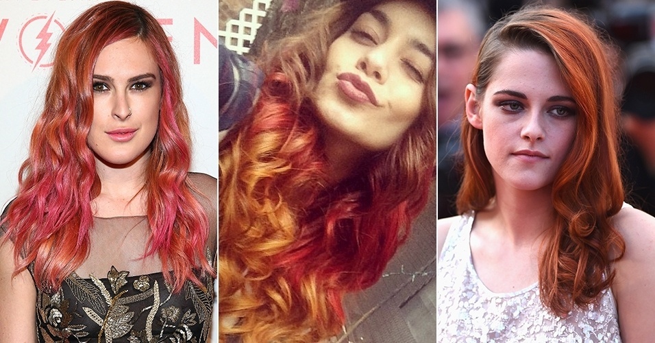 Rumer Willis, Vanessa Hudgens e Kristen Stewart exibem cabelos coloridos em tons de laranja - Getty Images/Reprodução Instagram