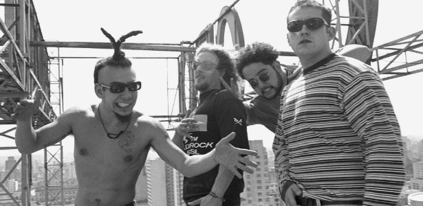 28.out.1994 - Os integrantes da banda Raimundos: Rodolfo, Canisso, Fred e Digão - Adauto Perin/Folhapress - Adauto Perin/Folhapress