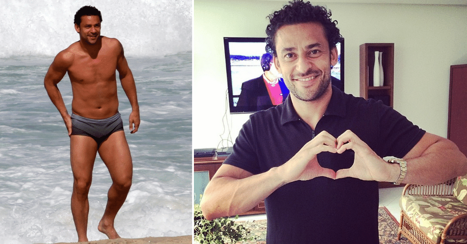 Fred Guedes, também conhecido como "Fred Gol", 30 anos, é atacante da seleção brasileira. À esquerda, ele se diverte na praia do Leblon, no Rio