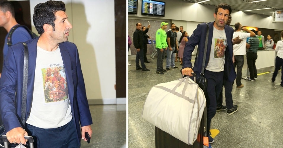 11.jun.2014 - O ex-jogador de Portugal Luis Figo chega ao aeroporto internacional do Rio de Janeiro, nesta quarta-feira, para assistir aos jogos da Copa do Mundo