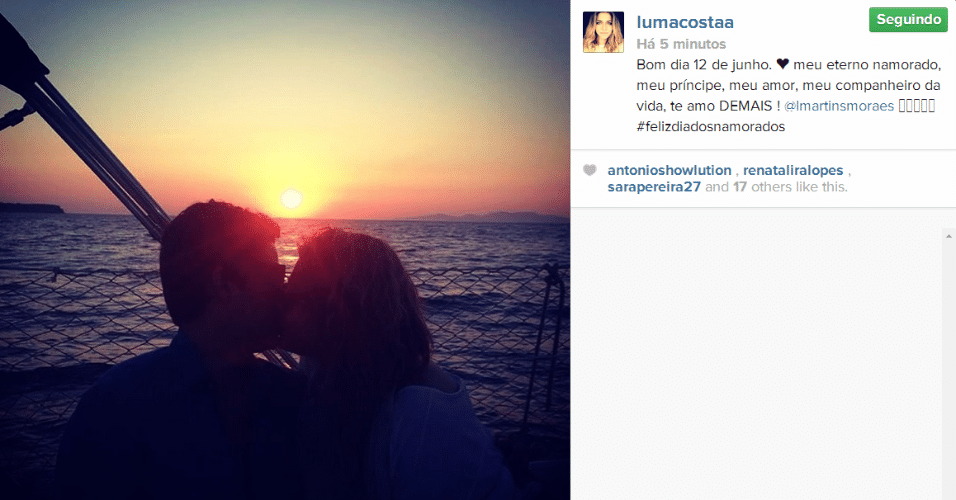 12.jun.2014 - A atriz Luma Costa acordou cedo neste Dia dos Namorados e já fez uma homenagem ao seu amor, Leo Martins, no Instagram