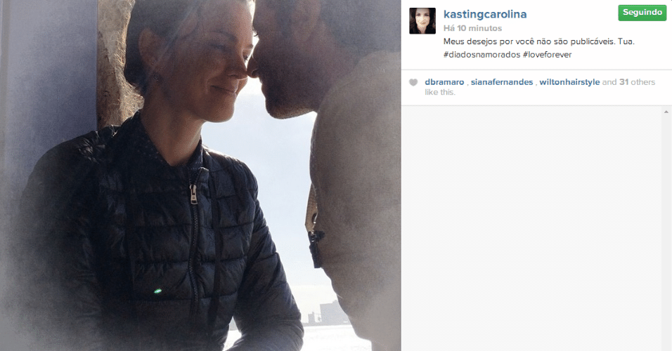 12.jun.2014 - Casada há 14 anos, Carolina Kasting se derreteu toda ao homenagear o marido, Mauricio Grecco, no Instagram