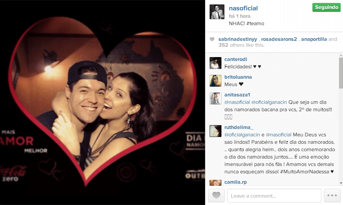 12.jun.2014 - O ex-BBB Nasser homenageou a namorada Andressa, a qual conheceu dentro do Big Brother Brasil 13