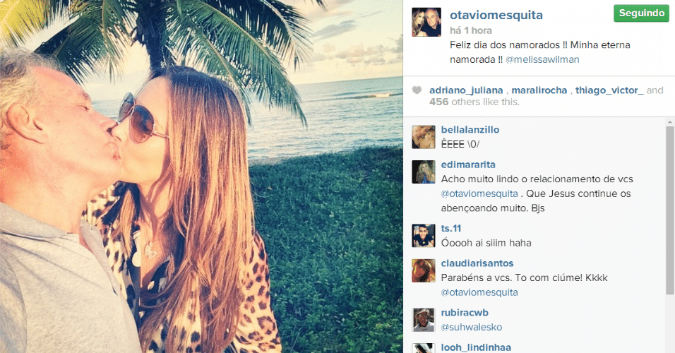 12.jun.2014 - Otávio Mesquita manda um recado romântico para sua mulher, Melissa Willman, pelo Instagram. "Feliz dia dos namorados, minha eterna namorada", disse