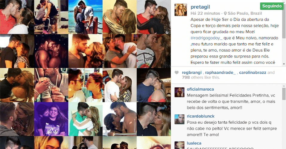 12.jun.2014 - Preta Gil se derrete toda com 25 fotos românticas para se declarar ao namorado Rodrigo Godoy no Instagram neste Dia dos Namorados