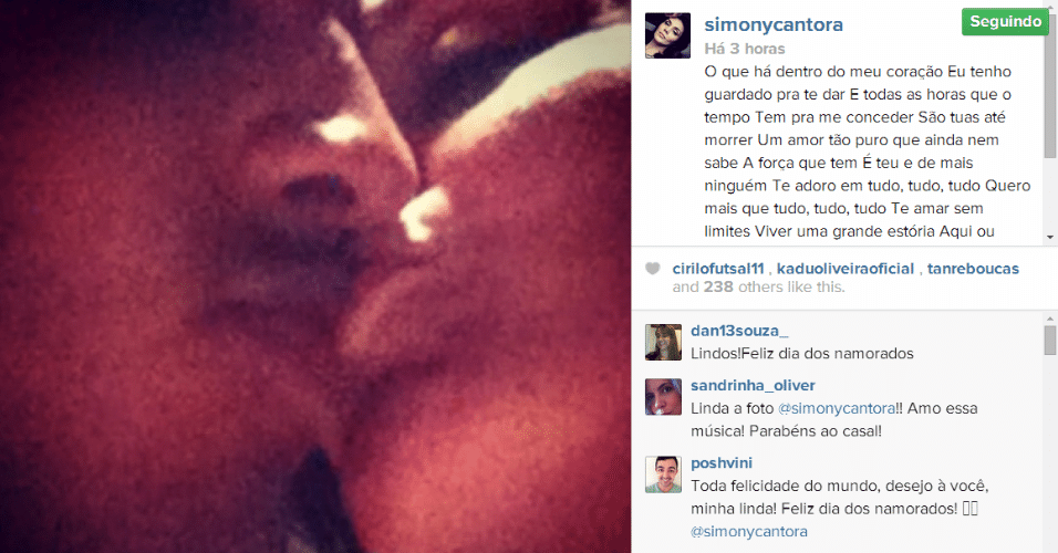 12.jun.2014 - Simony faz uma declaração de amor para seu namorado Patrick Souza no Instagram. "Meu amor eu juro ser teu e de mais ninguém", escreveu
