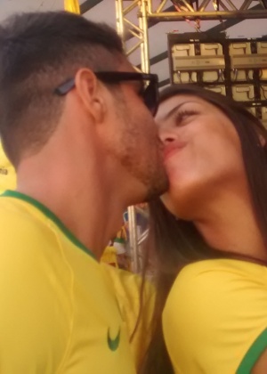 Franciele e Diego torcem pelo Brasil na Copa e aproveitam para namorar