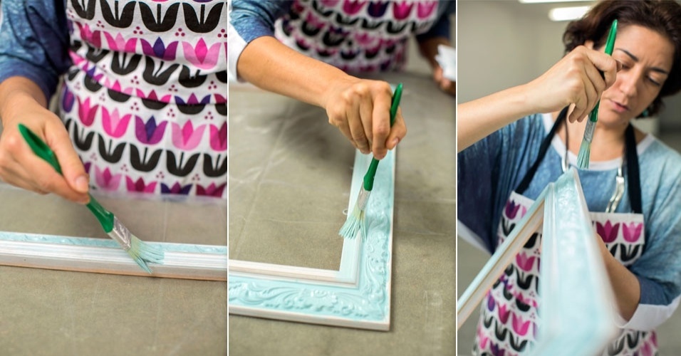 Com o pincel quase seco, pinte as partes retas da moldura, que será transformada em painel de fotos, assim como as laterais - Leonardo Soares/UOL