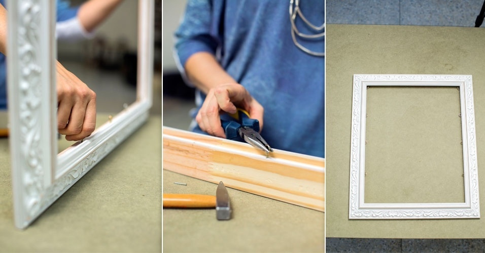 Nessa etapa da feitura do painel, em cada orifício feito anteriormente na moldura com o prego, rosqueie o pitão até que ele fique firme. A partir desse ponto, fixe-o cuidadosamente com o alicate. Repita o procedimento de acordo com o número de orifícios - Leonardo Soares/UOL