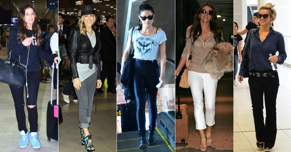 Moda de aeroporto - Bruna Marquezine, Sarah Jessica Parker, Nanda Costa, Elizabeth Hurley e Carolina Dieckmann - AgNews/Getty Images