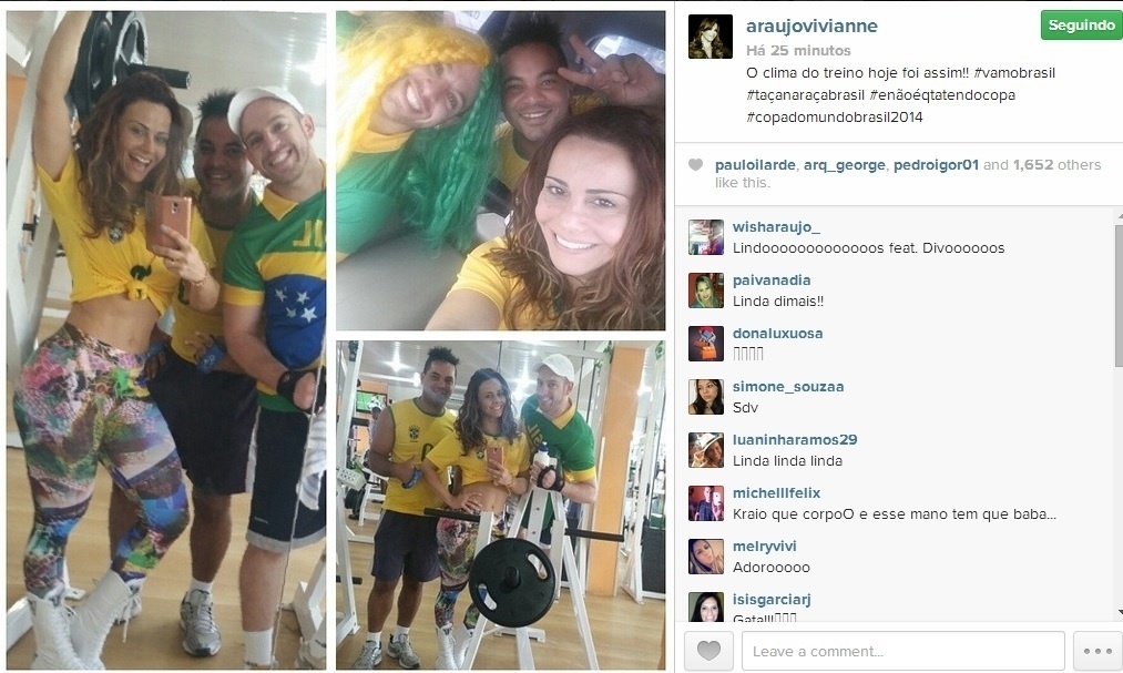 23.jun.2014 - Viviane Araújo treinou em clima de Copa do Mundo horas antes do jogo do Brasil e Camarões. 