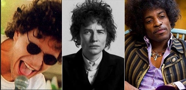 Daniel Oliveira como Cazuza, André Benjamin, da banda Outkast, como JImi Hendrix e Cate Blanchett como Bob Dylan - Divulgação