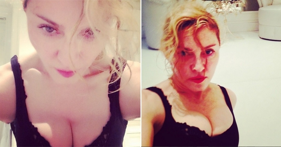 25.jun.2014 - Madonna publicou em seu Instagram fotos na qual está de decotão e aparentemente sem maquiagem