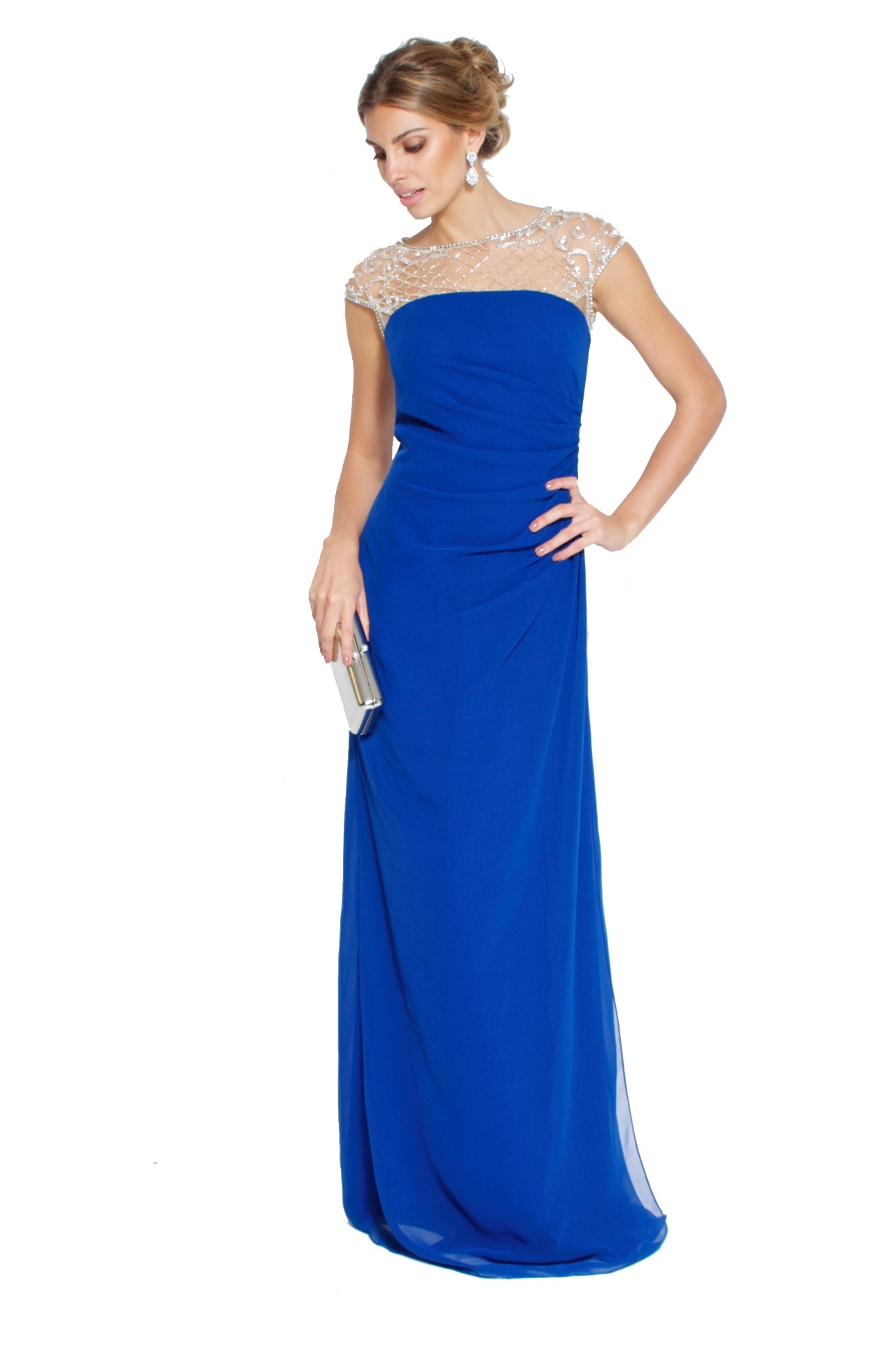 Vestido azul longo com aplicação na parte de cima, da Marcelo Quadros, é opção para convidadas e debutante. Pode ser alugado na Dress & Go (www.dressandgo.com.br) por R$ 550. Preço pesquisado em junho de 2014. Sujeito a alterações - Divulgação
