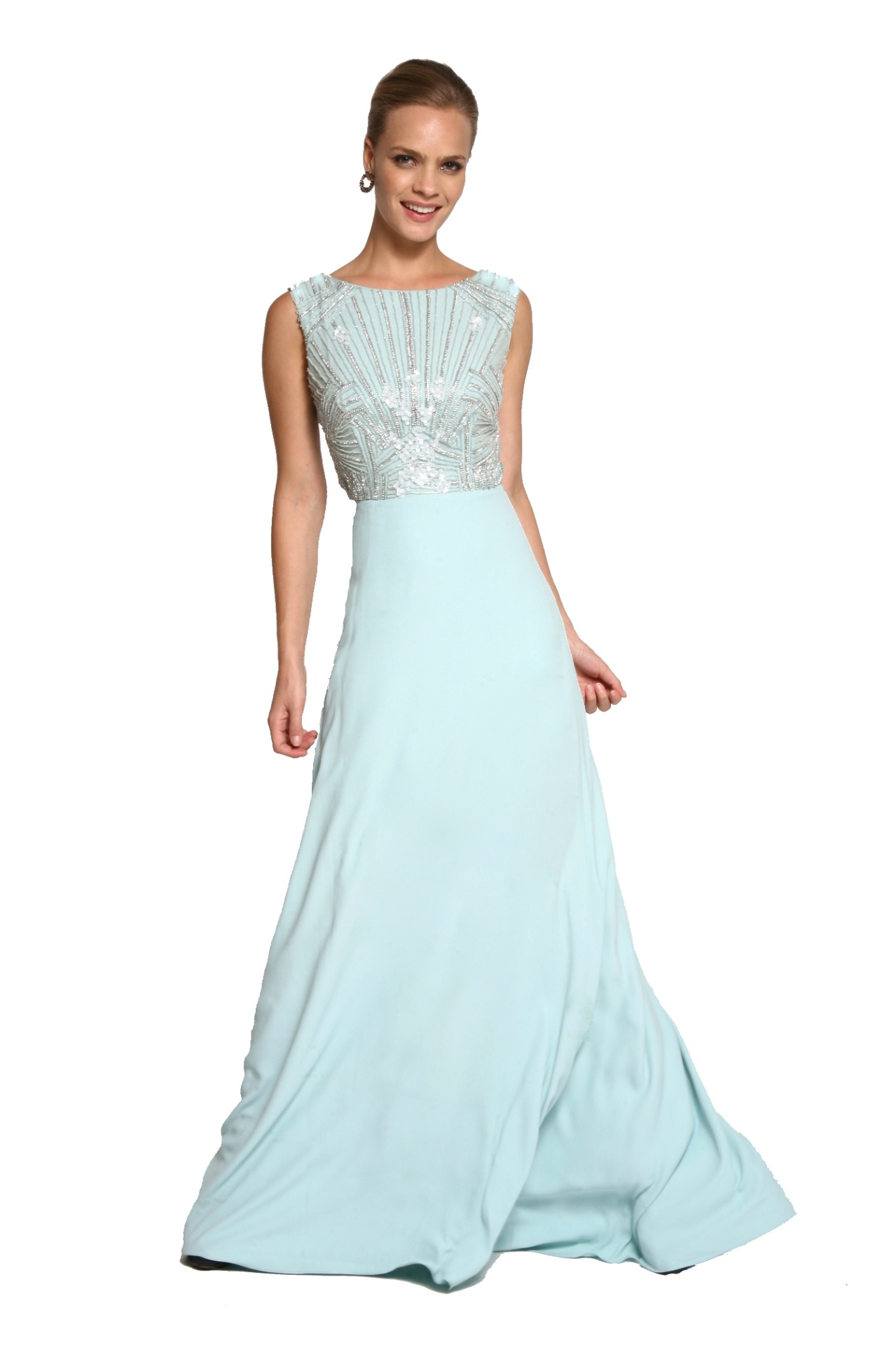 Vestido azul-claro longo de viscose, Marcelo Quadros, é opção para debutante. Pode ser alugado na Dress & Go (www.dressandgo.com.br) por R$ 475. Preço pesquisado em junho de 2014. Sujeito a alterações - Divulgação