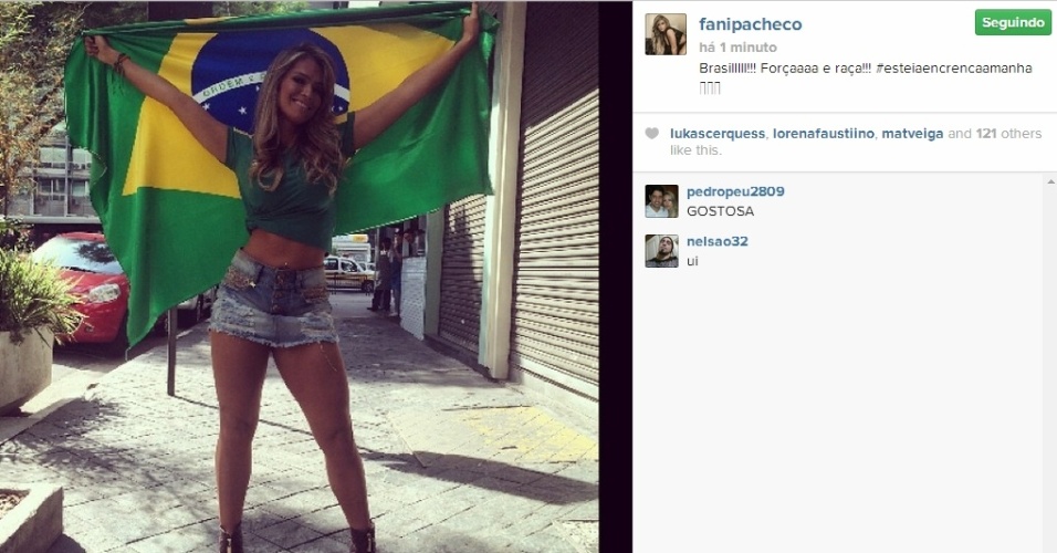 28.jun.2014 - Fani Pacheco mostrou sua torcida pelo Brasil com foto publicada em seu Instagram