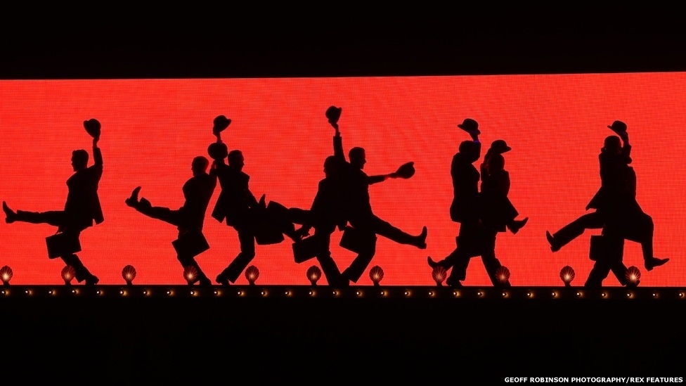 1.jul.2014 - Monty Python estreia na Arena O2 um espetáculo reunindo os membros sobreviventes do grupo, John Cleese, Eric Idle, Terry Jones, Michael Palin e Terry Gilliam - Geoff Robinson Photography/REX