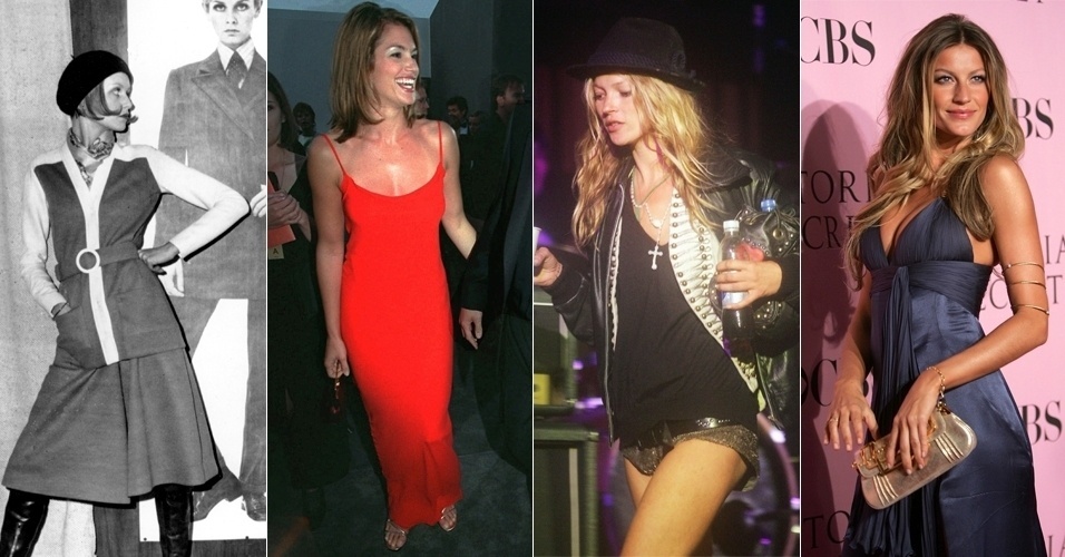 Montagem para álbum moda lançada pelas modelos - Twiggy, Cindy Crawford, Kate Moss e Gisele Bündchen - AP Photo/AP Photo/Chris Pizzello/Getty Images/Fotomontagem UOL
