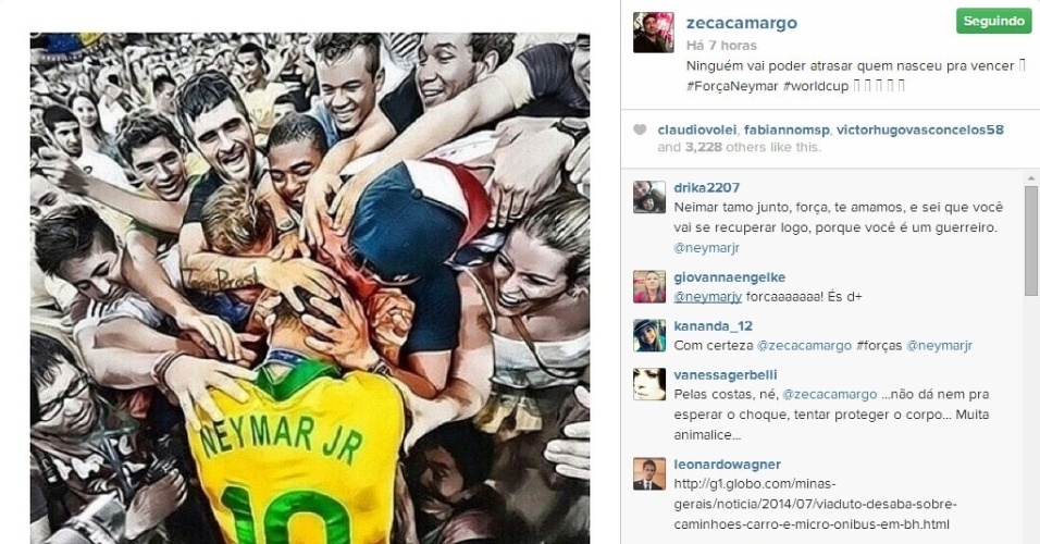 4.jul.2014 - O apresentador do Video Show Zeca Camargo prestou sua homenagem a Neymar que se machucou no jogo entre Brasil e Colômbia nesta sexta-feira
