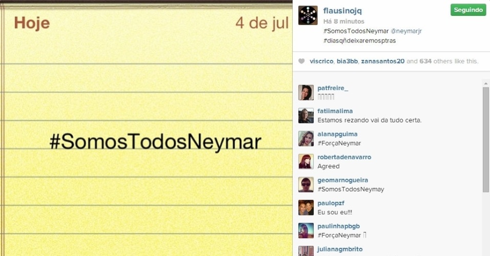 4.jul.2014 - Rogério Flausino adere à campanha "#SomosTodosNeymar" após o jogador ser lesionado no jogo entre Brasil e Colômbia