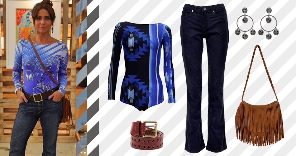 Um dos looks mais icônicos de Clara (Giovanna Antonelli) é o body usado com calça jeans e cinto largo. O visual deve ser copiado com cautela, já que a peça deixa as costas de fora. O ideal é que seja usado com modelo de sutiã auto-colante - Divulgação/TV Globo e Divulgação
