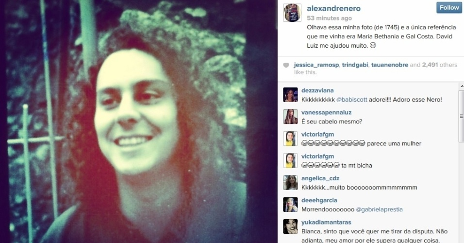8.jul.2014 - Alexandre Nero se comparou ao jogador David Luiz em foto divulgada por meio do Instagram