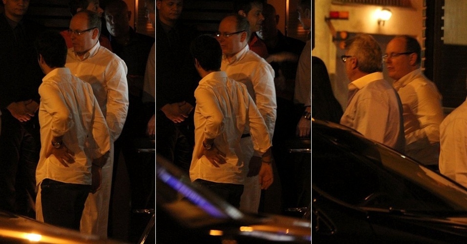 8.jul.2014 - Príncipe Albert 2º, de Mônaco, deixa restaurante no Leblon, no Rio de Janeiro, após jantar