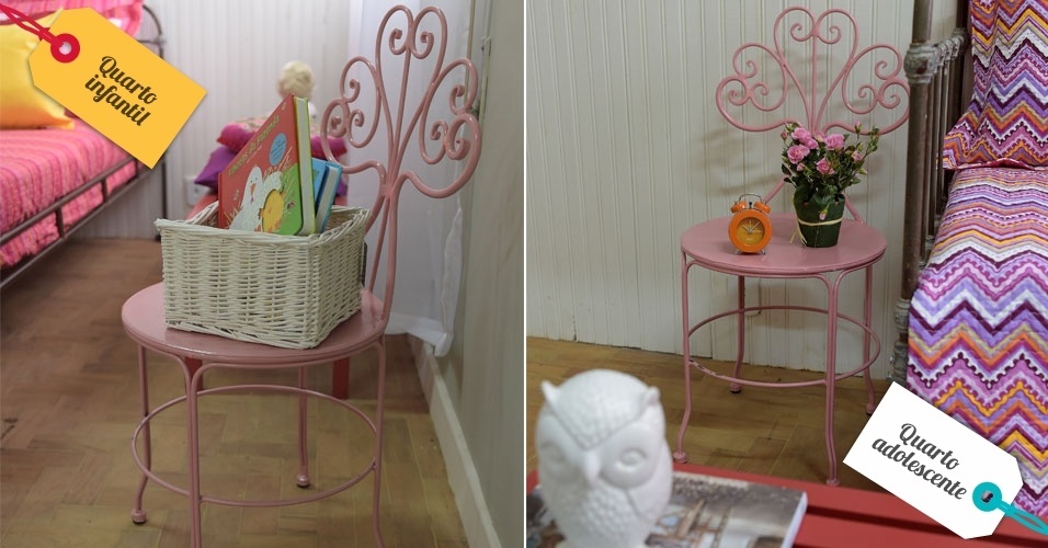 Outra ideia que renova o visual do ambiente é a cadeira rosa que passa a ser uma usada como criado-mudo no quarto adolescente - Reinaldo Canato/UOL