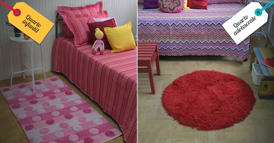 A transformação do quarto infantil para um de adolescente pode começar pela troca do tapete. Nesse exemplo, sai o modelo delicado de bolinhas por um felpudo de cor forte - Reinaldo Canato/UOL