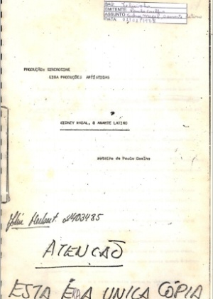Capa do roteiro escrito por Paulo Coelho para o filme "Sidney Magal - O Amante Latino" - Reprodução - Reprodução