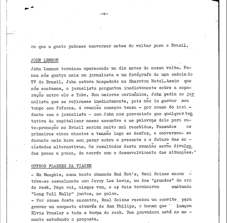Relatório de Paulo Coelho sobre encontro com John Lennon e Yoko Ono em Nova York em  - undefined