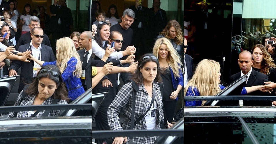 12.jul.2014 - Shakira dá a mão a fãs que a aguardavam na saída do hotel no Rio de Janeiro