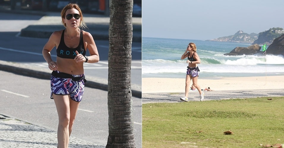 17.jul.2014 - Adriane Esteves corre na orla da praia do Pepino em São Conrado