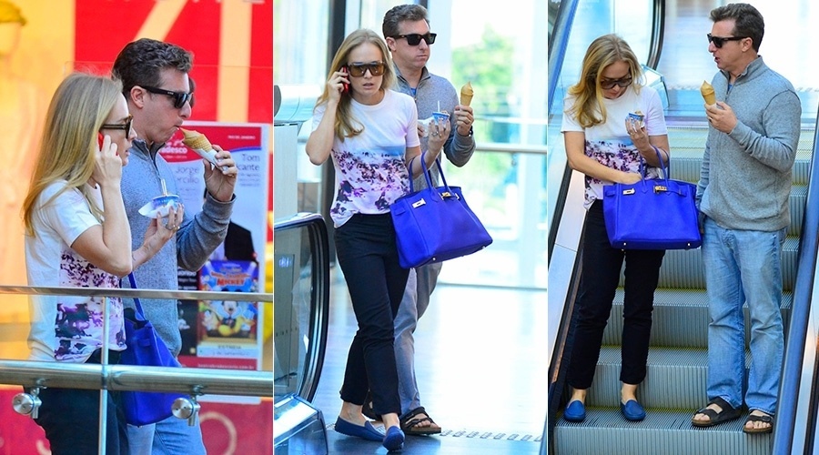 17.jul.2014 - Angélica e Luciano Huck passearam em um shopping da zona oeste do Rio. O casal se deliciou tomando sorvete